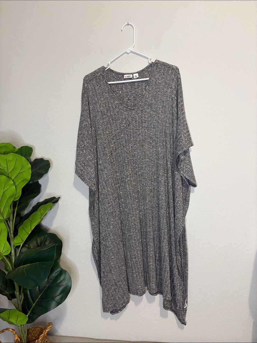 Cato Ribbed Gray Knit Tunic Kaftan - XL